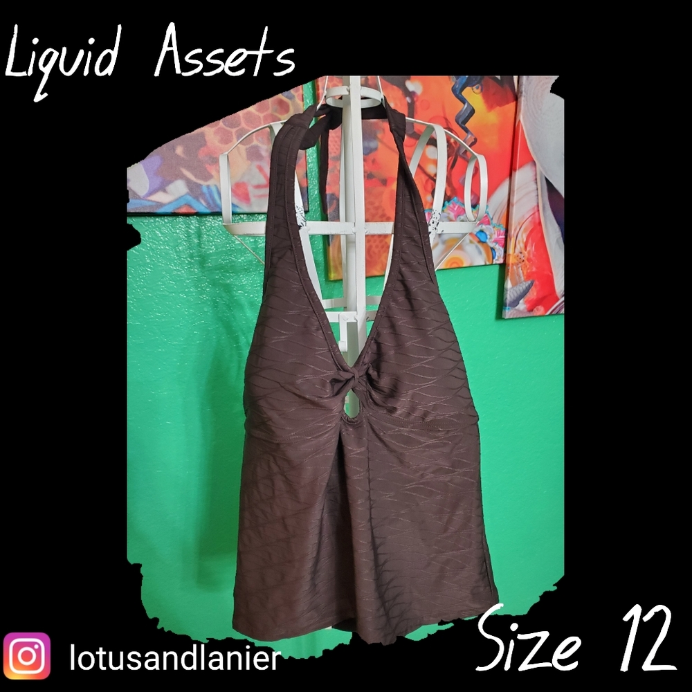 Liquid Assets Brown Key Hole Halter Sz 12